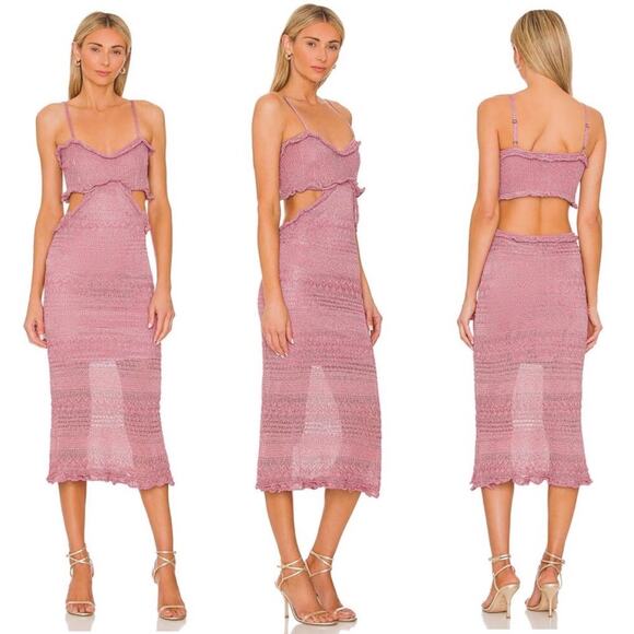 MISA LOS ANGELES Skye Midi Dress Rose Knit Cut-Out Sleeveless Stretch Small NEW - Picture 1 of 12